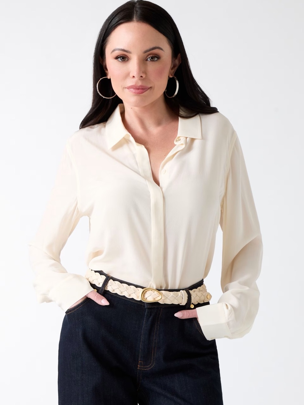 Modcloth Cream Button-Down Collared Blouse XL
